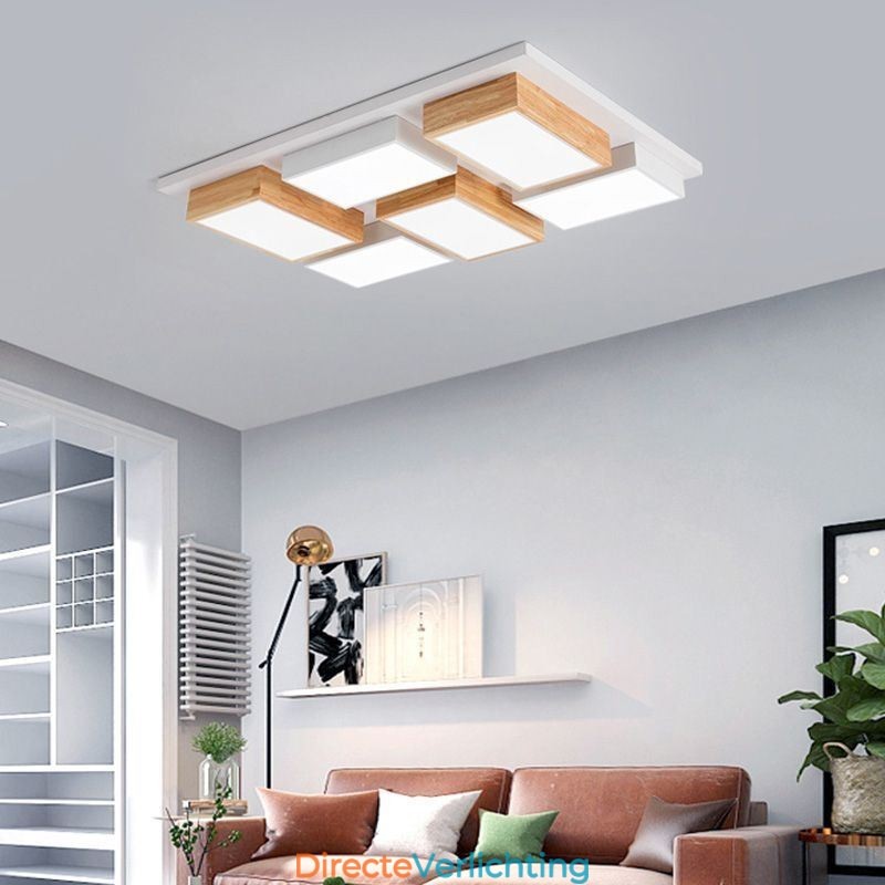 Moderne acryl plafondlamp Geometrische houten plafondlamp