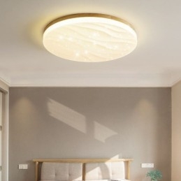 Japanse houten plafondlamp, ronde gegolfde plafondlamp van acryl