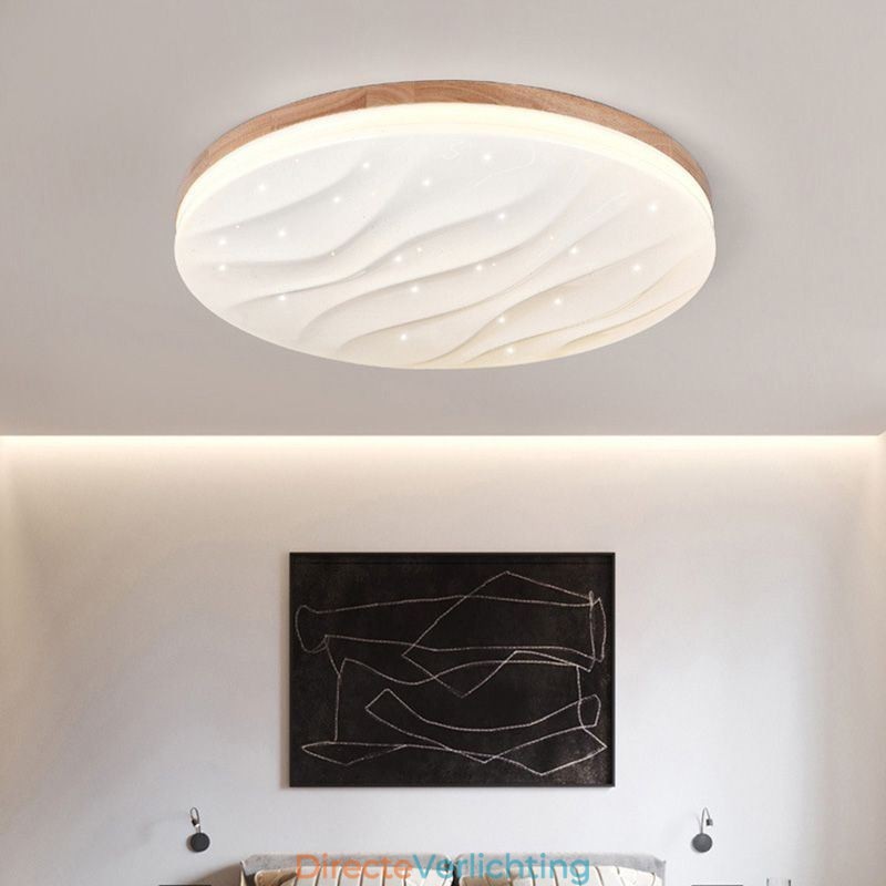 Japanse houten plafondlamp, ronde gegolfde plafondlamp van acryl