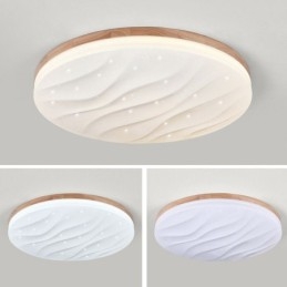 Japanse houten plafondlamp, ronde gegolfde plafondlamp van acryl