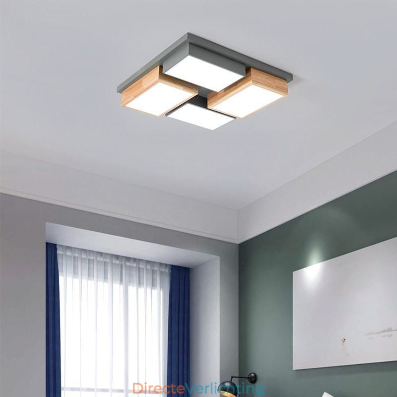 Moderne plafondlamp Geometrische houten plafondlamp