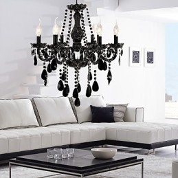 Kroonluchter Zwart Kristal Modern 6 Lampen