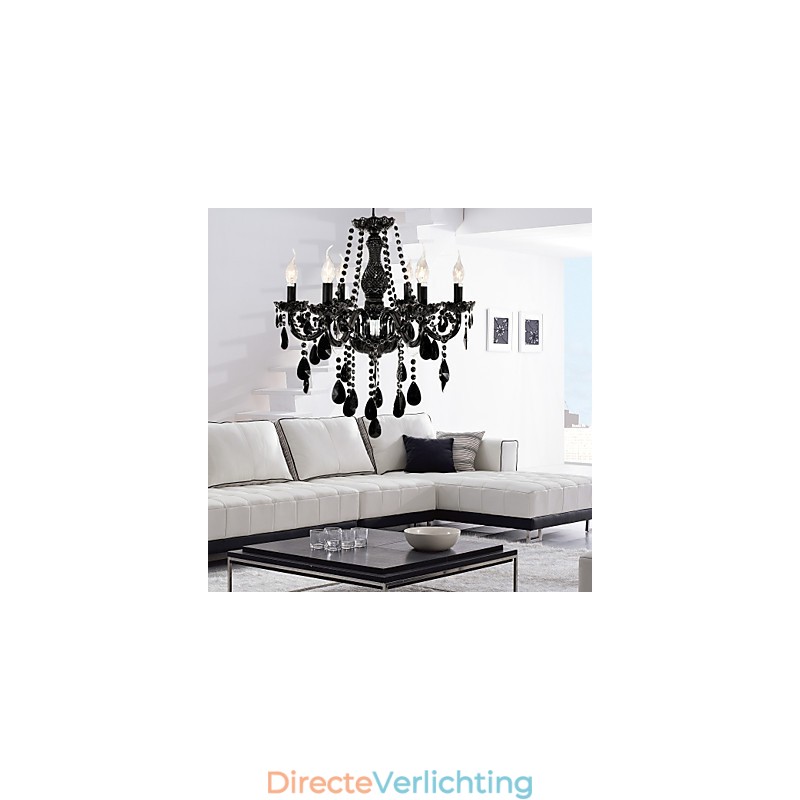 Kroonluchter Zwart Kristal Modern 6 Lampen