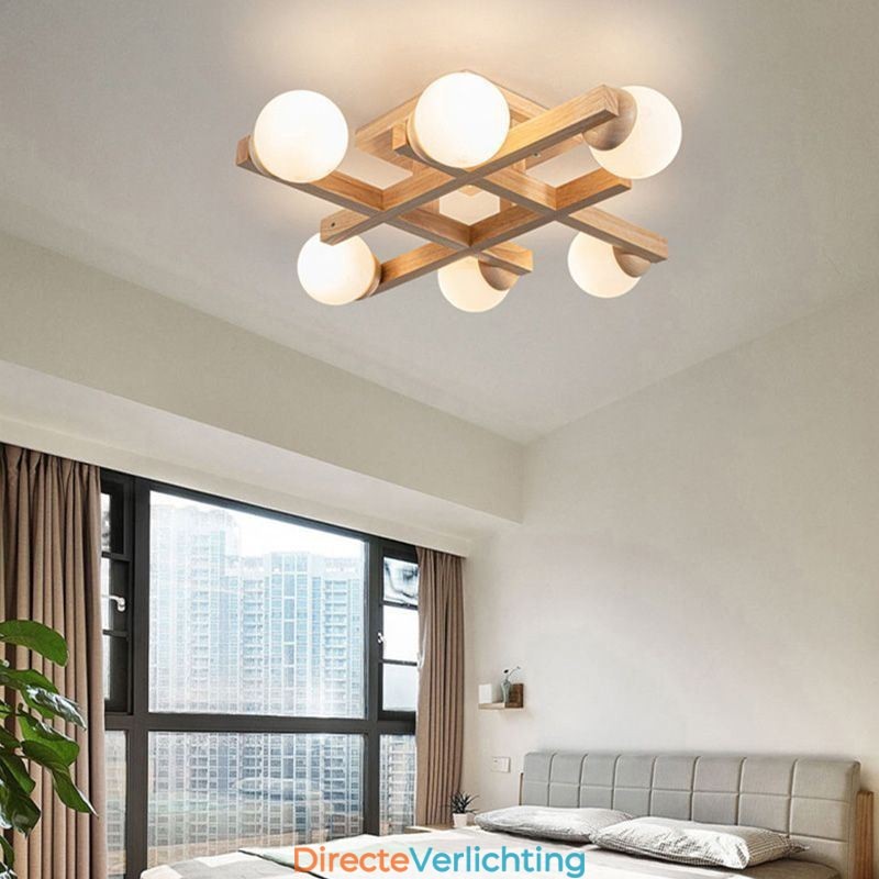 Japanse houten plafondlamp Magic Bean Moleculaire plafondlamp