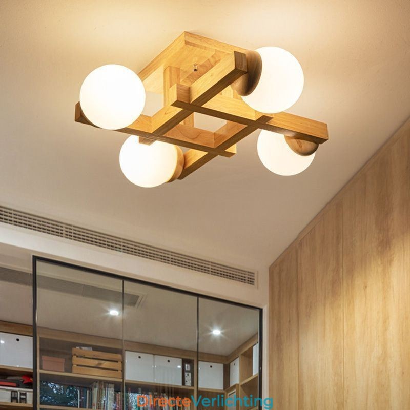 Japanse houten plafondlamp Magic Bean Moleculaire plafondlamp