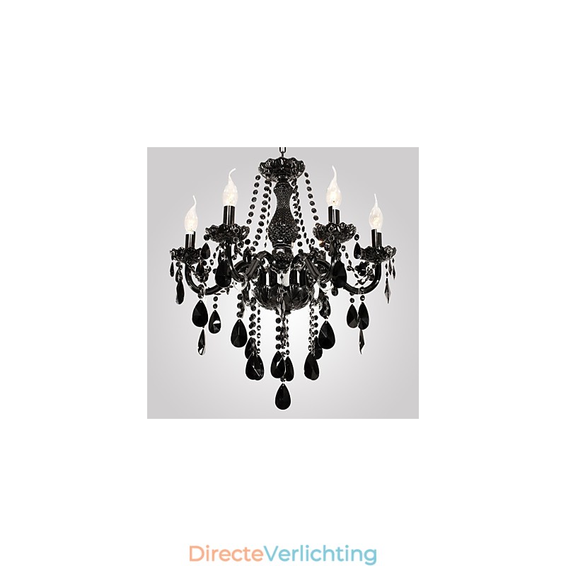Kroonluchter Zwart Kristal Modern 6 Lampen