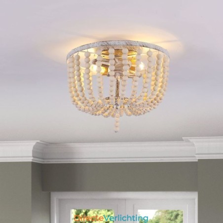 Boerderijhouten plafondlamp met kralen, 3 lampen Boerderijhouten plafondlamp met kralen, 3 lampen
