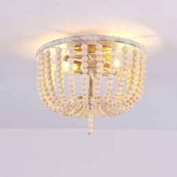Boerderijhouten plafondlamp met kralen, 3 lampen