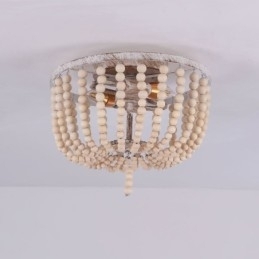 Boerderijhouten plafondlamp met kralen, 3 lampen