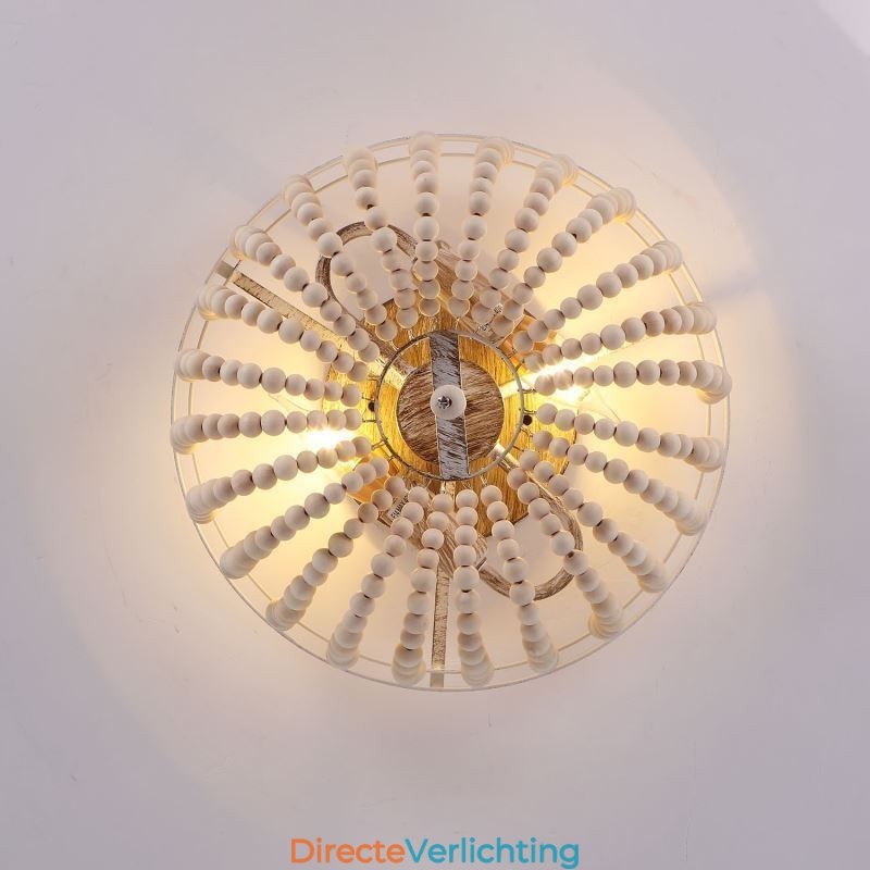 Boerderijhouten plafondlamp met kralen, 3 lampen