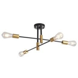 4-lichts zwarte Sputnik kroonluchter Mid Century semi-flush mount plafondlamp