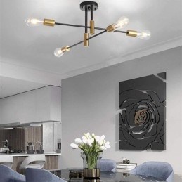 4-lichts zwarte Sputnik kroonluchter Mid Century semi-flush mount plafondlamp
