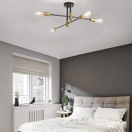 4-lichts zwarte Sputnik kroonluchter Mid Century semi-flush mount plafondlamp