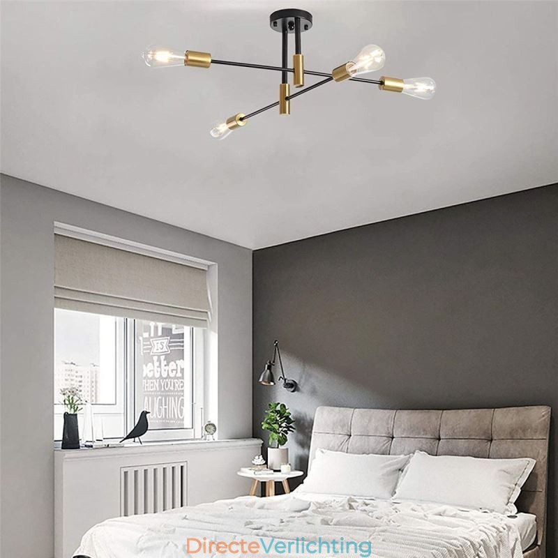 4-lichts zwarte Sputnik kroonluchter Mid Century semi-flush mount plafondlamp