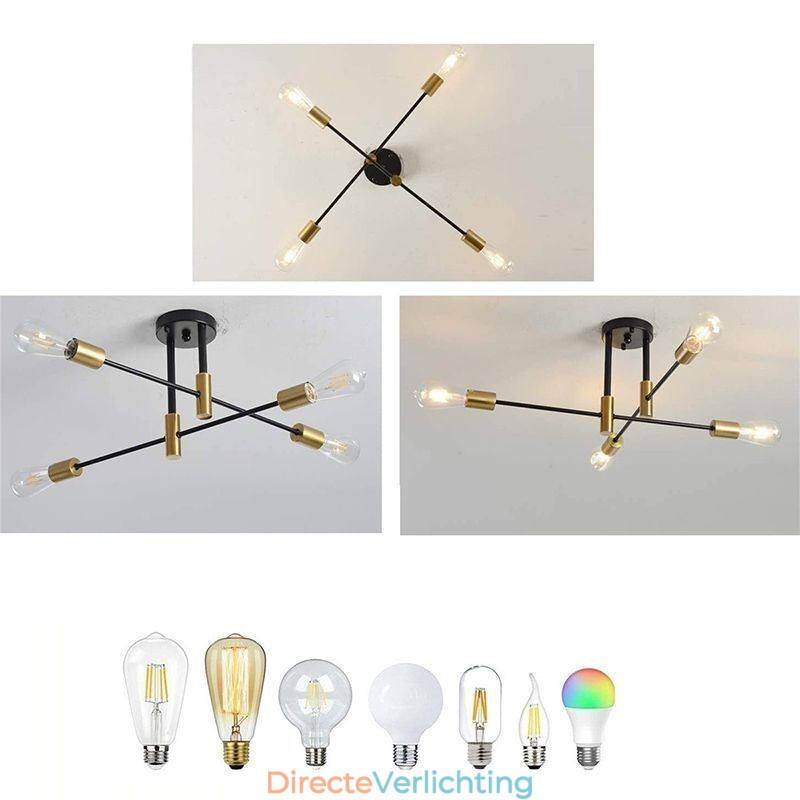 4-lichts zwarte Sputnik kroonluchter Mid Century semi-flush mount plafondlamp