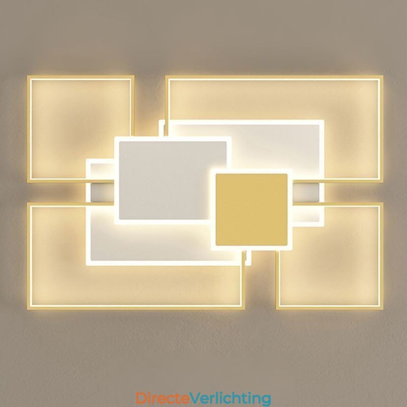 Moderne gouden plafondlamp met geometrische montage, 2 lagen