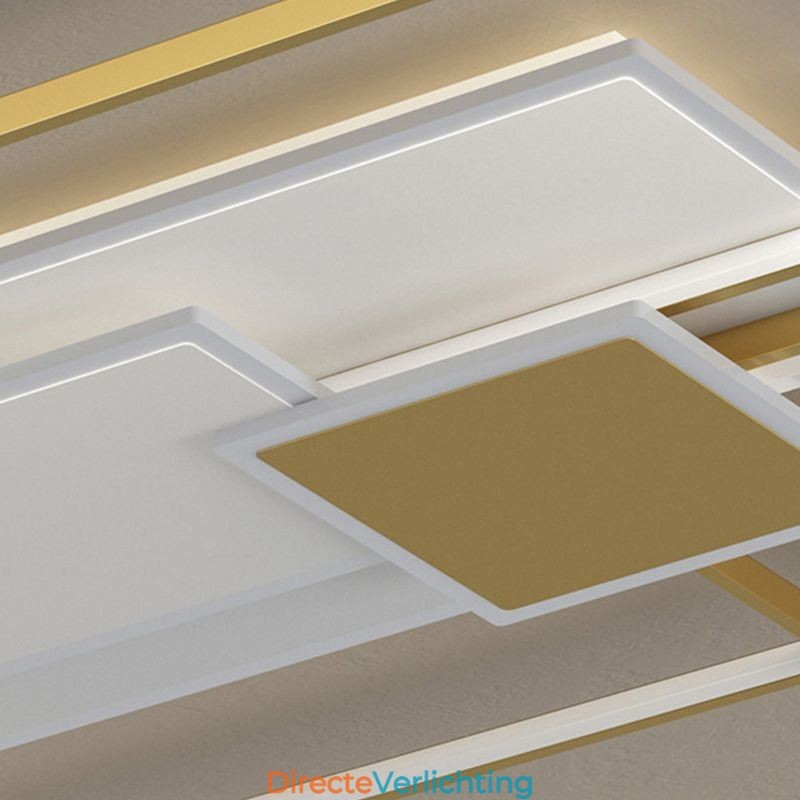 Moderne gouden plafondlamp met geometrische montage, 2 lagen