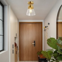 Moderne glazen plafondlamp met 1 lamp, messing afwerking