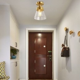 Moderne glazen plafondlamp met 1 lamp, messing afwerking