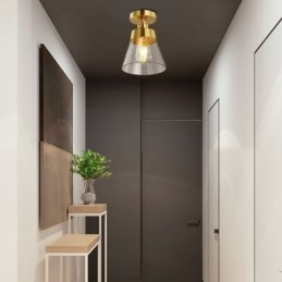 Moderne glazen plafondlamp met 1 lamp, messing afwerking