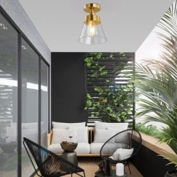 Moderne glazen plafondlamp met 1 lamp, messing afwerking