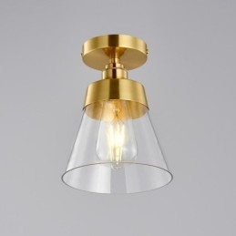 Moderne glazen plafondlamp met 1 lamp, messing afwerking