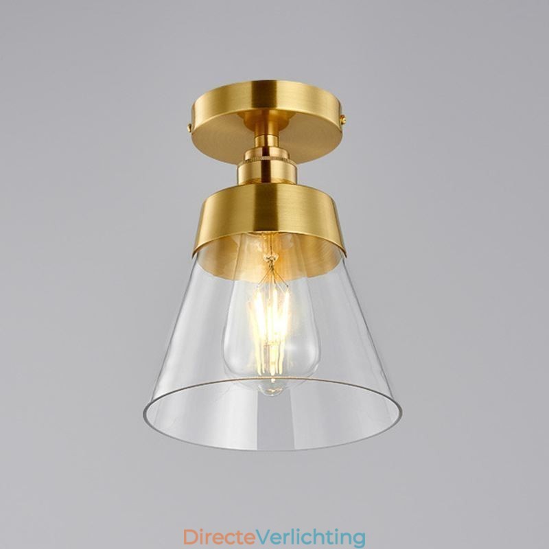 Moderne glazen plafondlamp met 1 lamp, messing afwerking