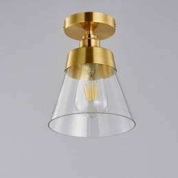 Moderne glazen plafondlamp met 1 lamp, messing afwerking