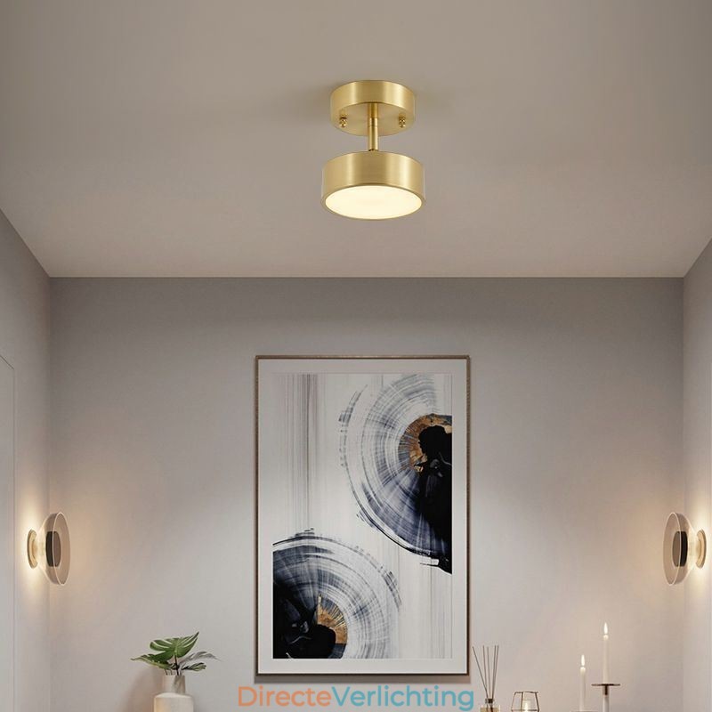 Goud koperen mini ronde plafondlamp