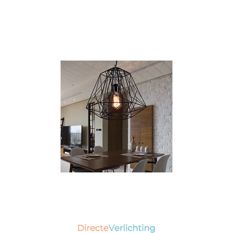 Hanglamp in zwarte vlecht lampenkap