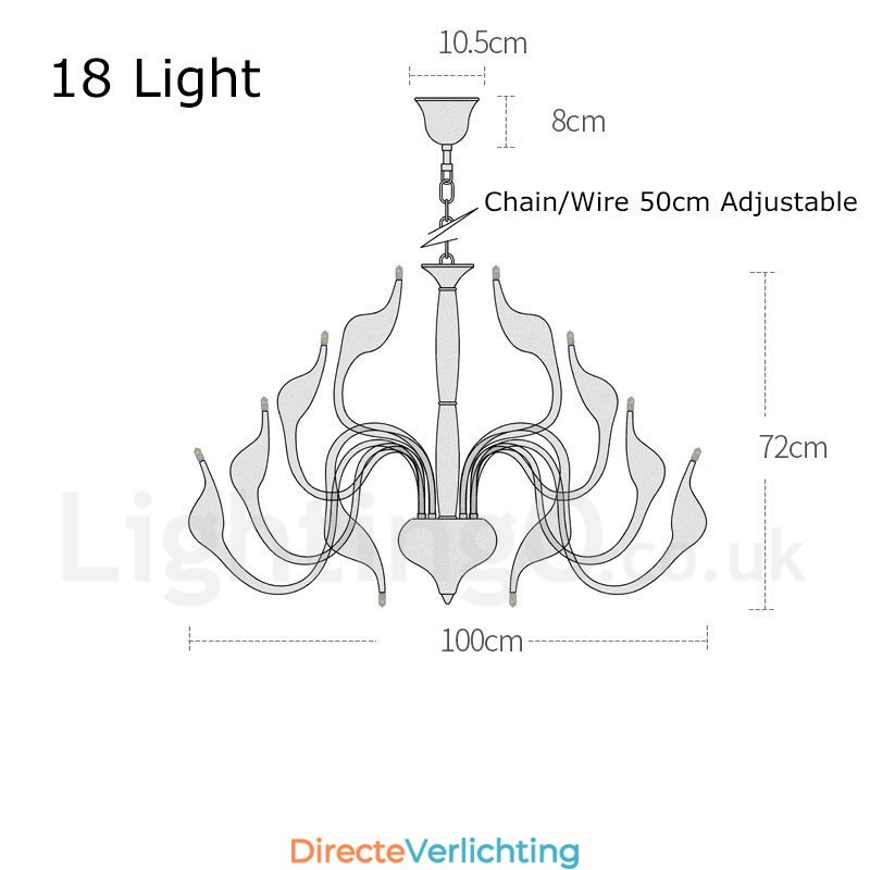 18 lampen roestvrij staal post moderne zwaan kroonluchter licht G4 witte afwerking