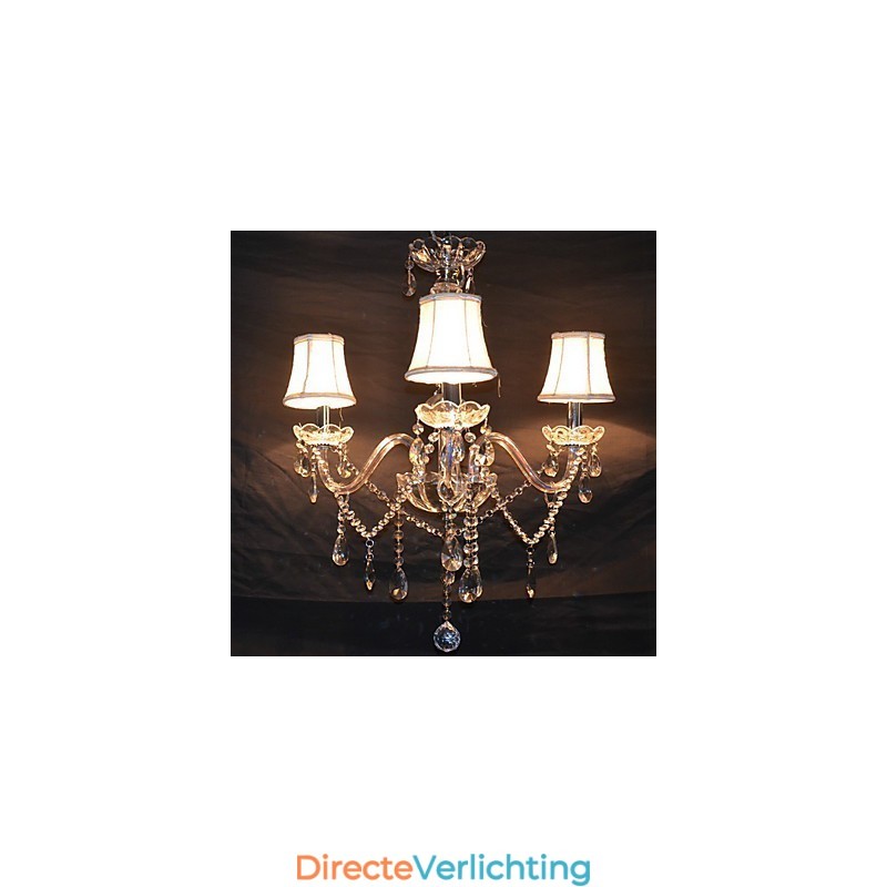 Moderne schitterende kroonluchter met 3 lampen en kristallen arm