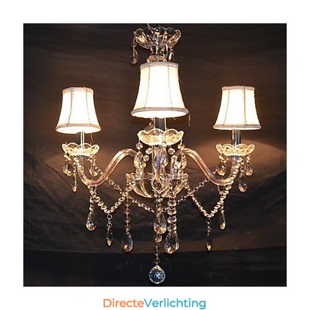 Moderne schitterende kroonluchter met 3 lampen en kristallen arm Moderne schitterende kroonluchter met 3 lampen en kristallen arm