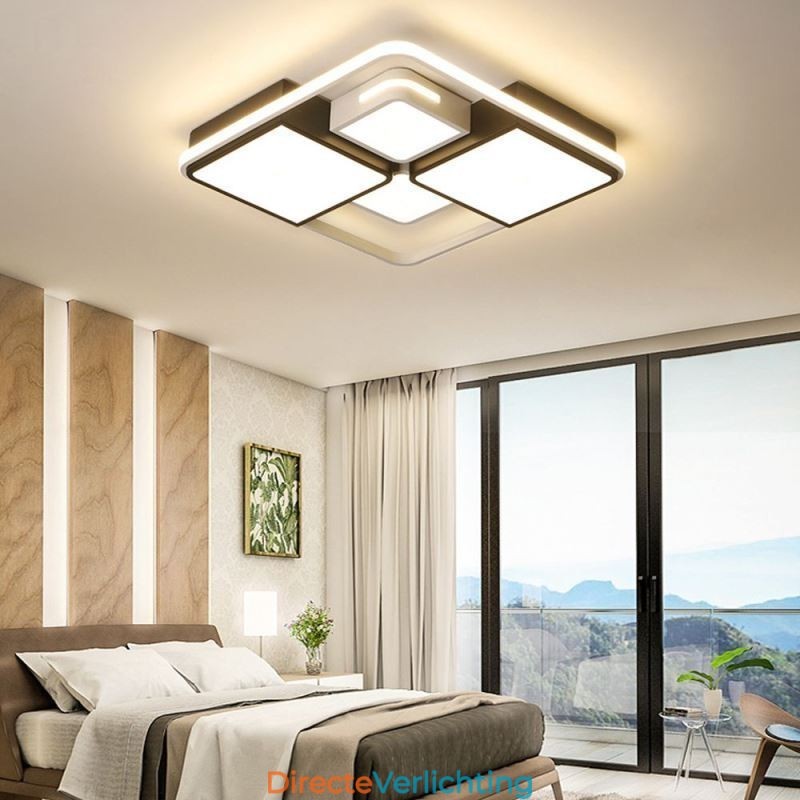 Moderne plafondlamp van acryl, vierkant, zwart en wit