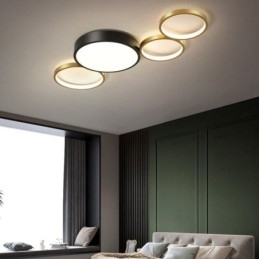 4 Ringen Plafondlamp Unieke Zwarte + Gouden Lampenkap Verlichting