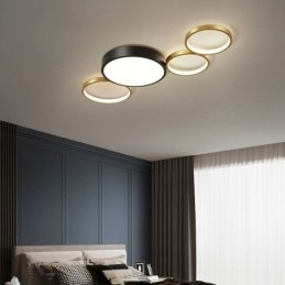 4 Ringen Plafondlamp Unieke Zwarte + Gouden Lampenkap Verlichting