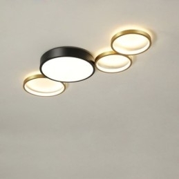 4 Ringen Plafondlamp Unieke Zwarte + Gouden Lampenkap Verlichting