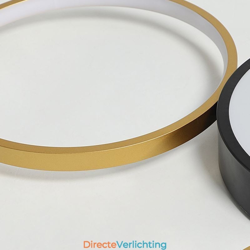 4 Ringen Plafondlamp Unieke Zwarte + Gouden Lampenkap Verlichting