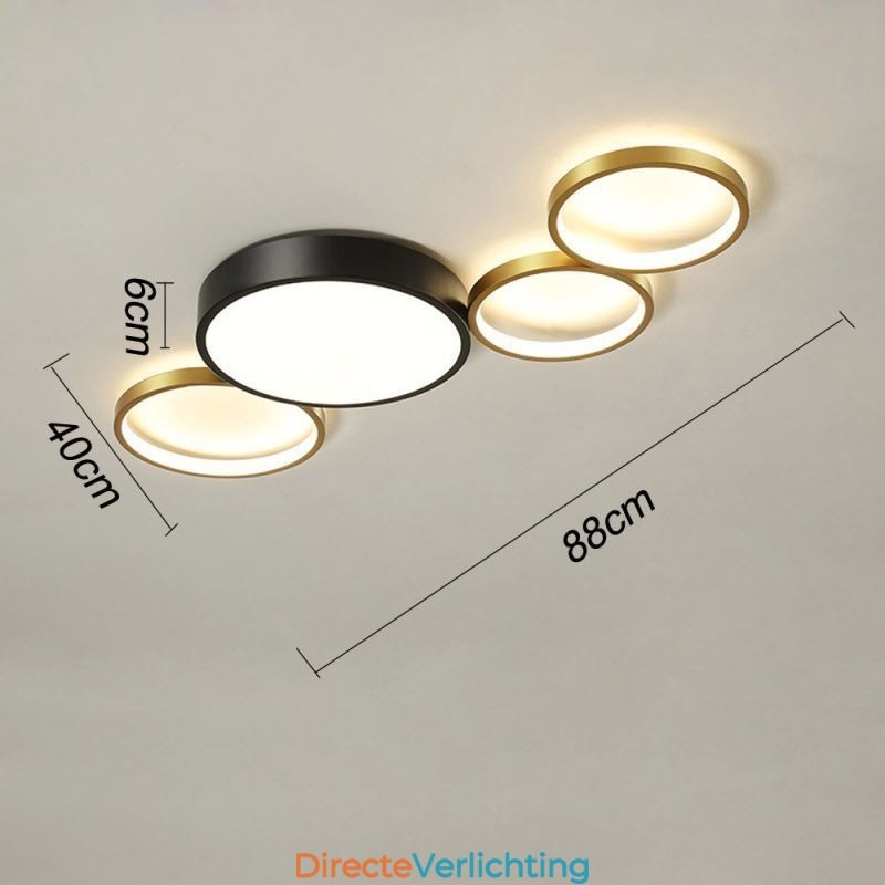 4 Ringen Plafondlamp Unieke Zwarte + Gouden Lampenkap Verlichting