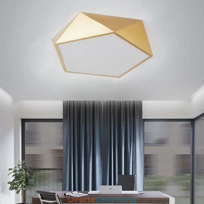 Goudkleurige geometrische plafondlamp van acryl