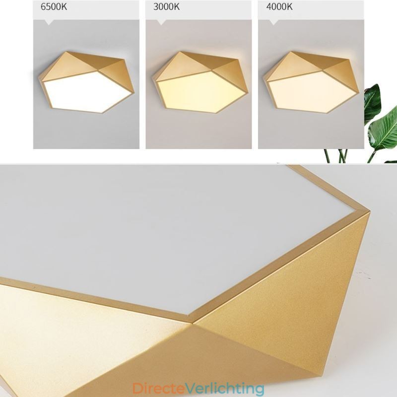Goudkleurige geometrische plafondlamp van acryl