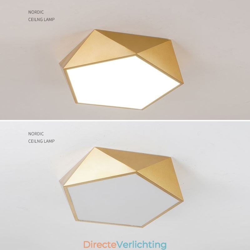 Goudkleurige geometrische plafondlamp van acryl
