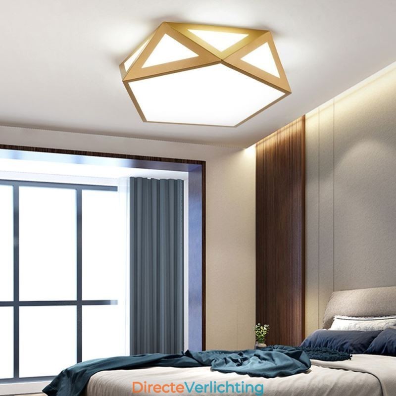 Goudkleurige geometrische plafondlamp van acryl
