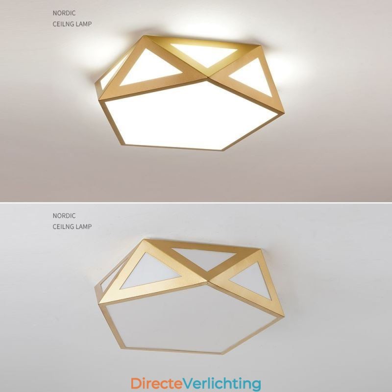 Goudkleurige geometrische plafondlamp van acryl