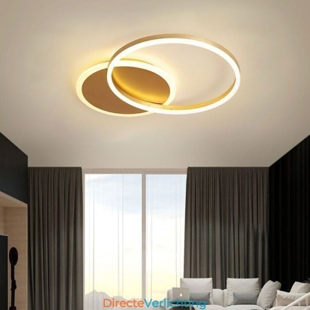 Moderne ronde plafondlamp van goudkleurig materiaal Moderne ronde plafondlamp van goudkleurig materiaal