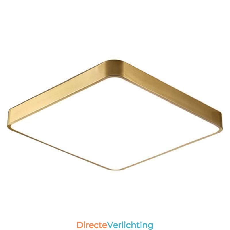 Minimalistische plafondlamp van acryl in vierkant goudkleur