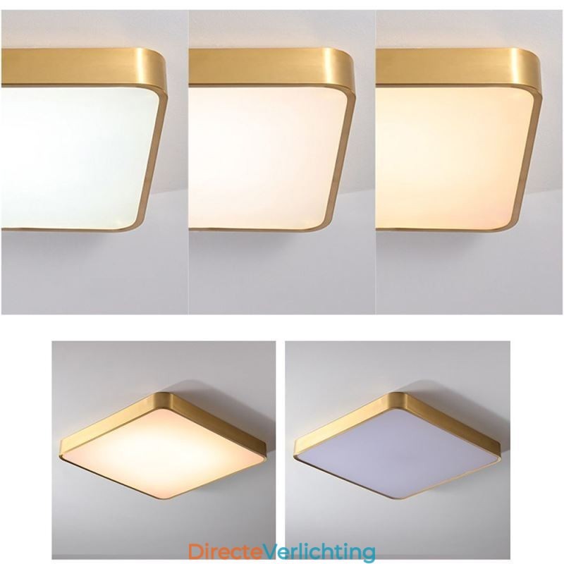 Minimalistische plafondlamp van acryl in vierkant goudkleur