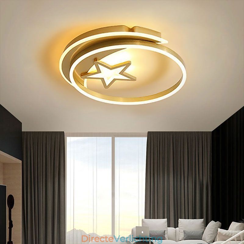 Moon Star Flush Mount Plafondlamp Goud Acryl Lampenarmatuur