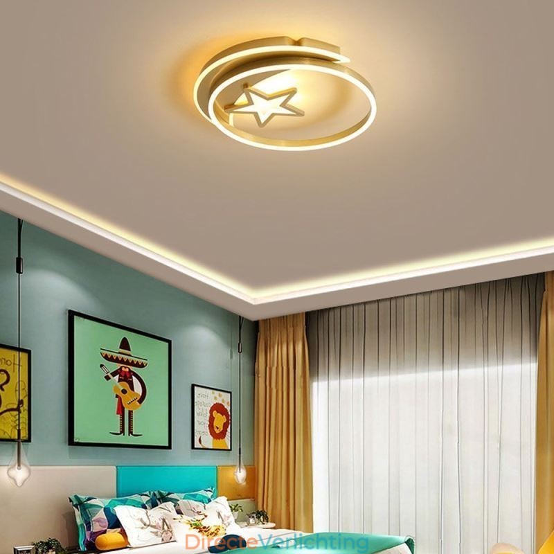 Moon Star Flush Mount Plafondlamp Goud Acryl Lampenarmatuur