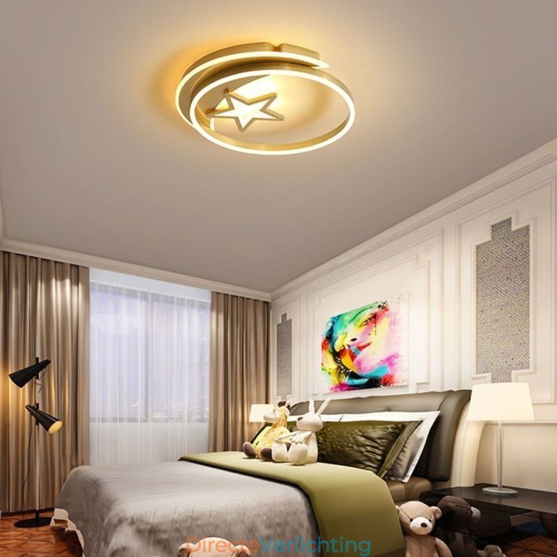 Moon Star Flush Mount Plafondlamp Goud Acryl Lampenarmatuur